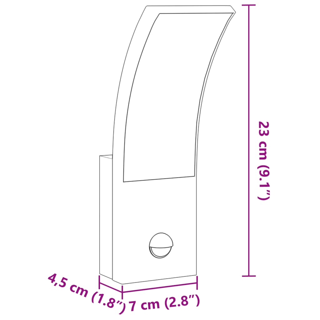 Candeeiros parede LED exterior c/ sensor 2 pcs alumínio branco