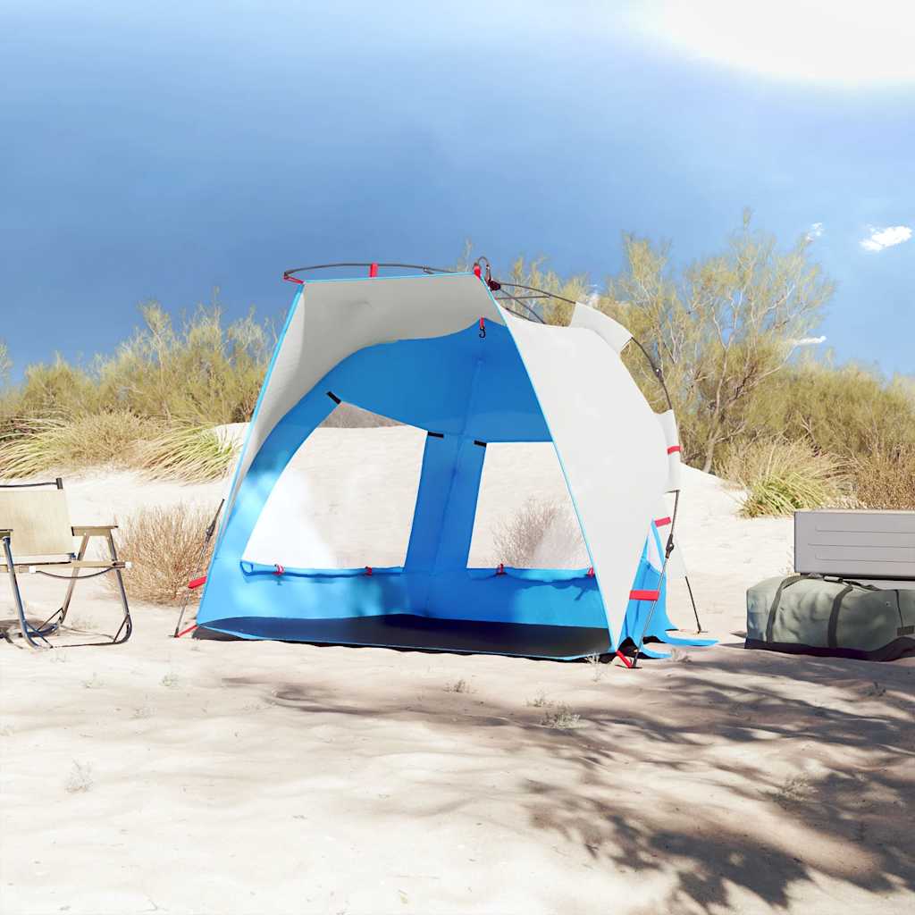 Tenda praia 2 pessoas libertação rápida impermeável azul ciano