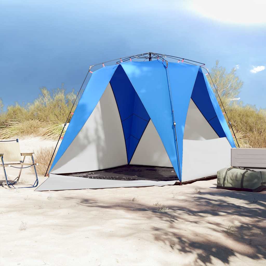 Tenda praia 4 pessoas libertação rápida impermeável azul ciano