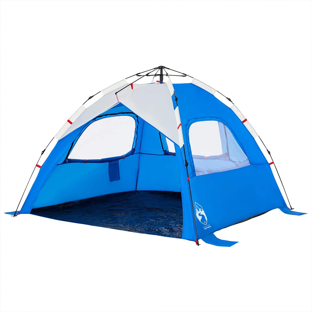 Tenda praia 3 pessoas libertação rápida impermeável azul ciano