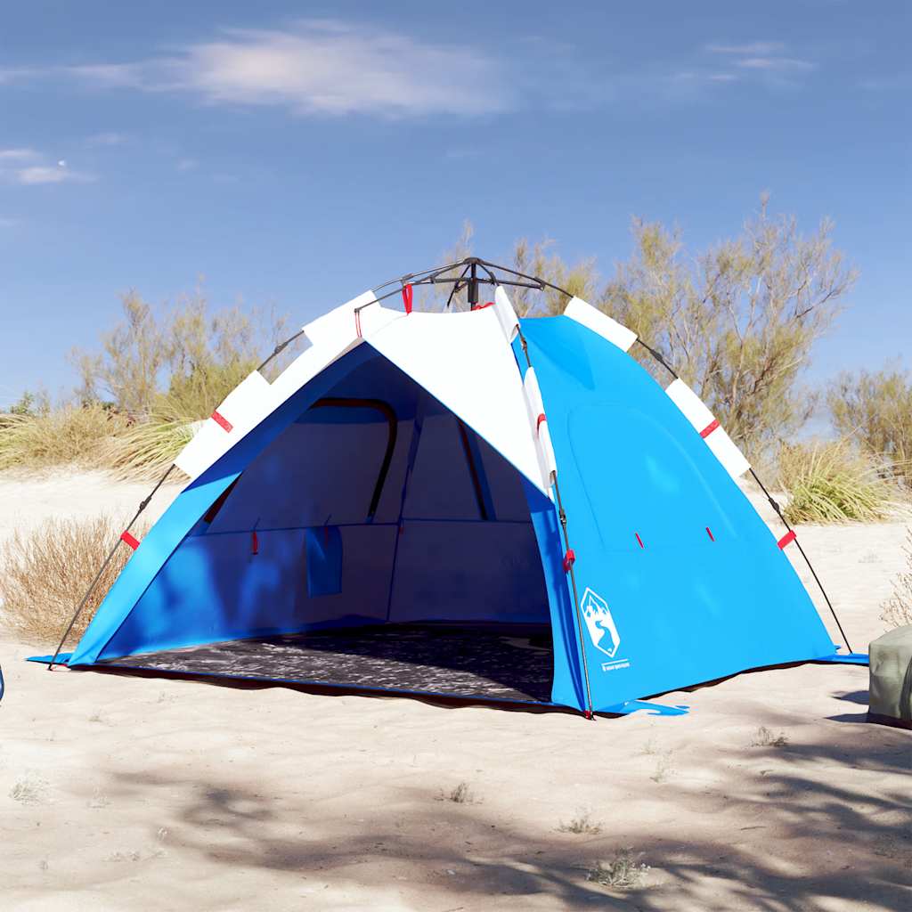Tenda praia 3 pessoas libertação rápida impermeável azul ciano