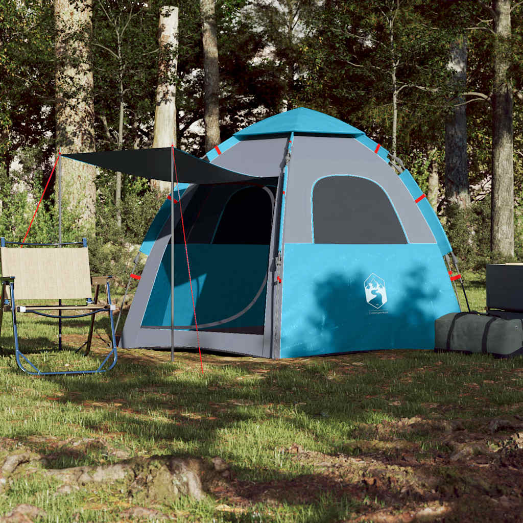 Tenda de campismo cabana para 4 pessoas libertação rápida azul