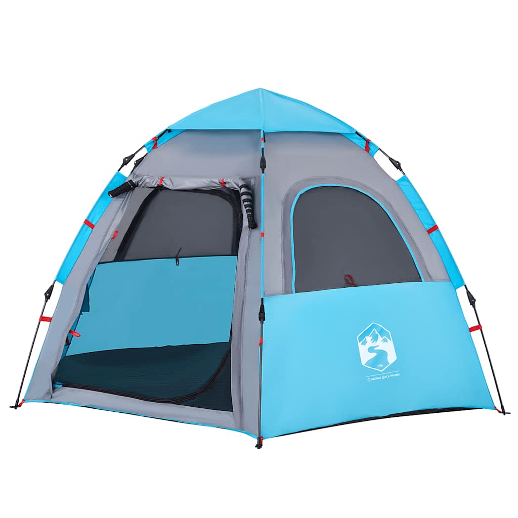Tenda de campismo cabana para 4 pessoas libertação rápida azul