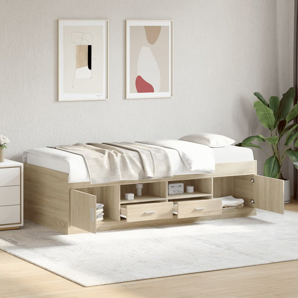 Sofá-cama com gavetas sem colchão 90x200 cm carvalho sonoma