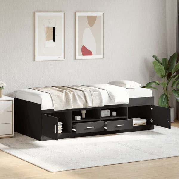 Sofá-cama com gavetas sem colchão 90x190 cm preto