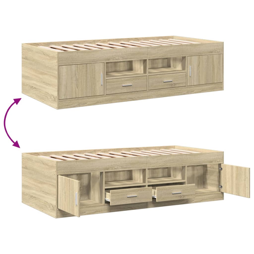 Sofá-cama com gavetas sem colchão 75x190 cm carvalho sonoma