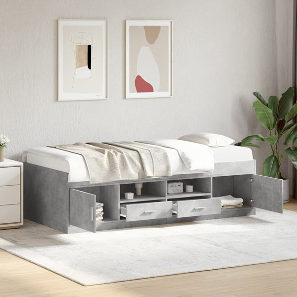 Sofá-cama com gavetas sem colchão 75x190 cm cinzento cimento