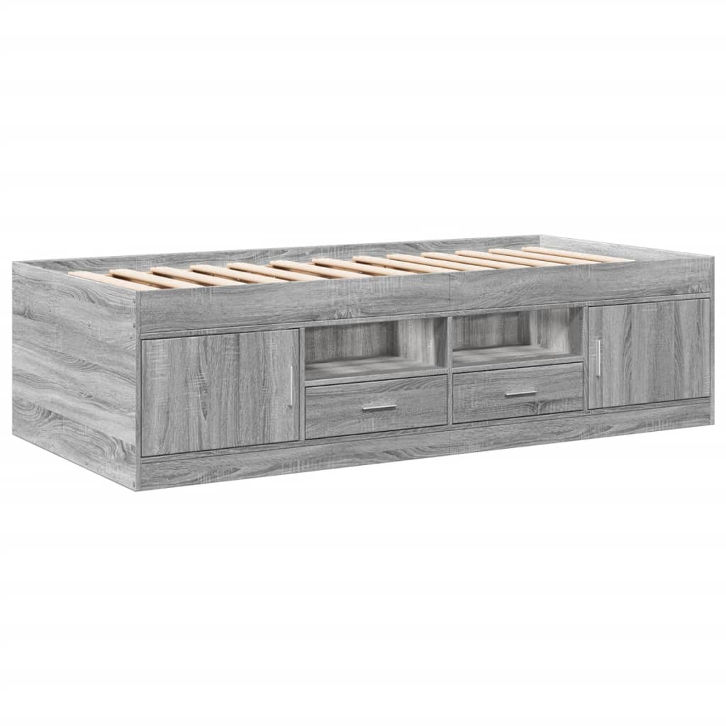 Sofá-cama com gavetas sem colchão 75x190 cm cinzento sonoma
