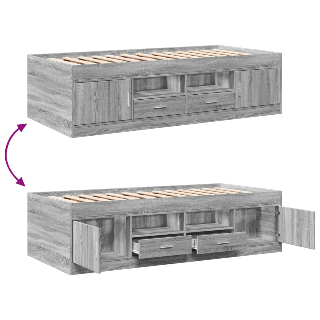 Sofá-cama com gavetas sem colchão 75x190 cm cinzento sonoma