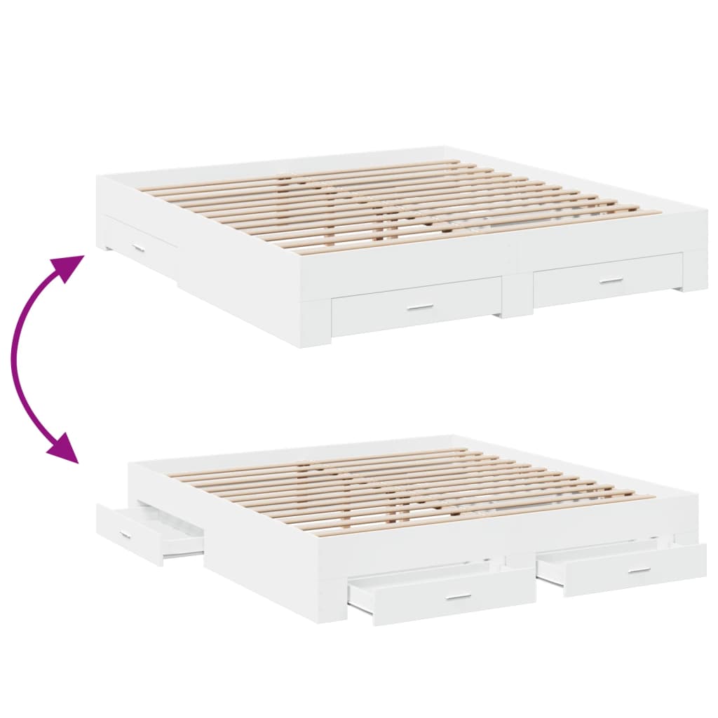Estrutura de cama c/ gavetas 180x200cm derivados madeira branco