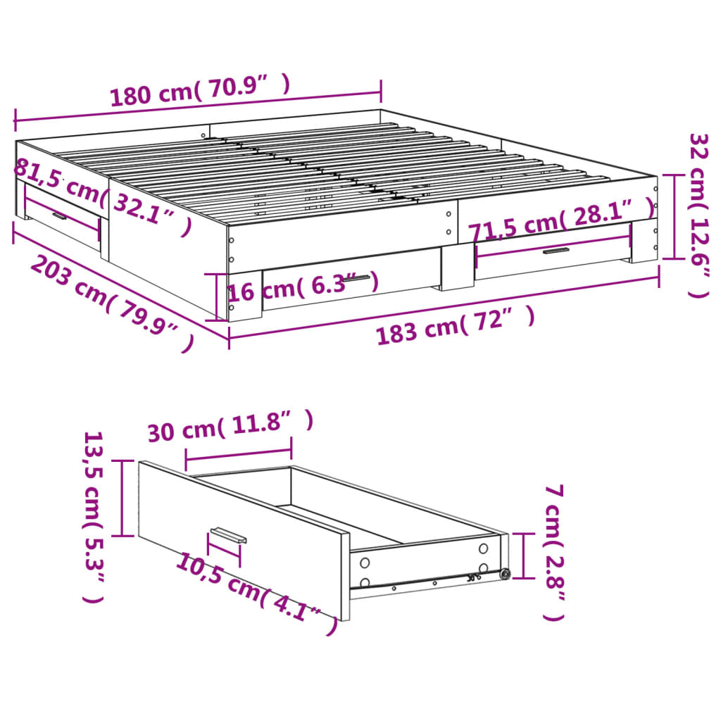 Estrutura de cama c/ gavetas 180x200cm derivados madeira branco