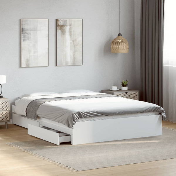 Estrutura de cama c/ gavetas 140x200cm derivados madeira branco