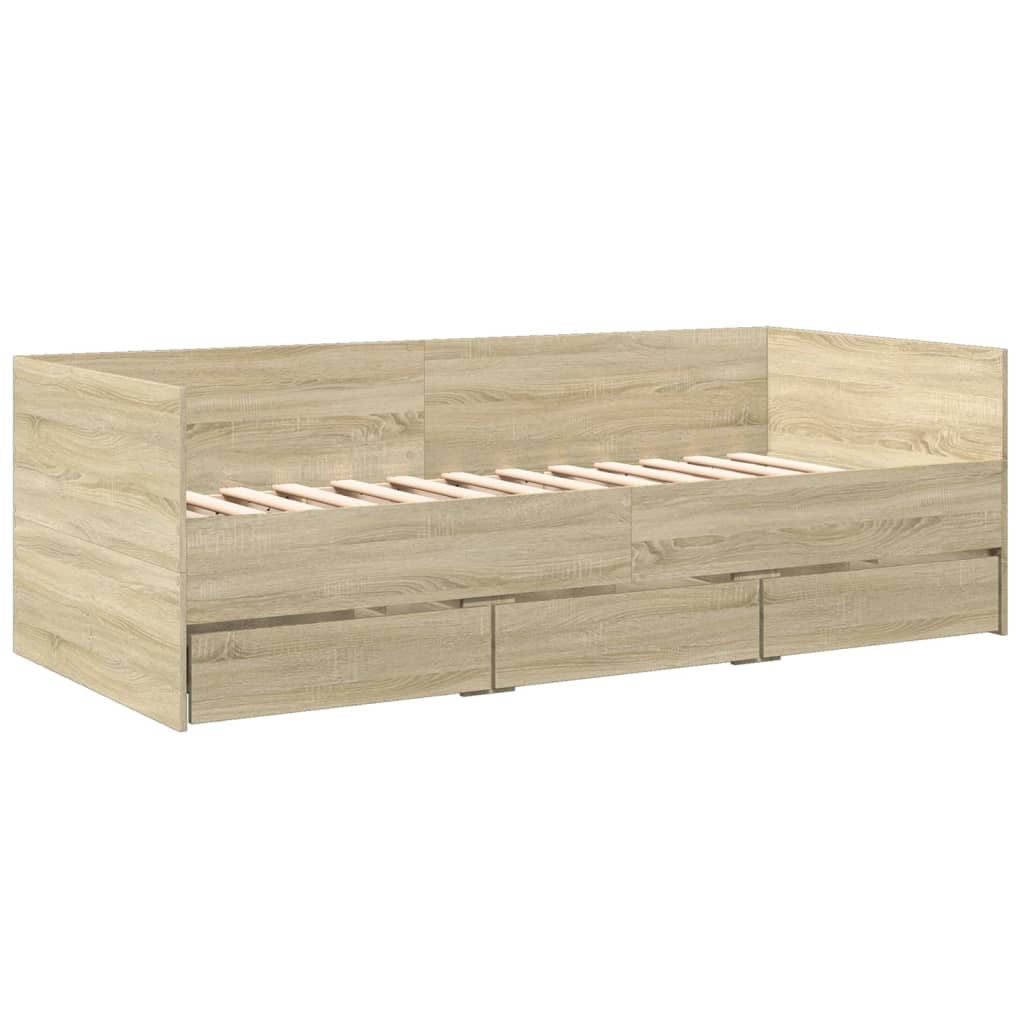 Sofá-cama com gavetas sem colchão 90x200 cm carvalho sonoma