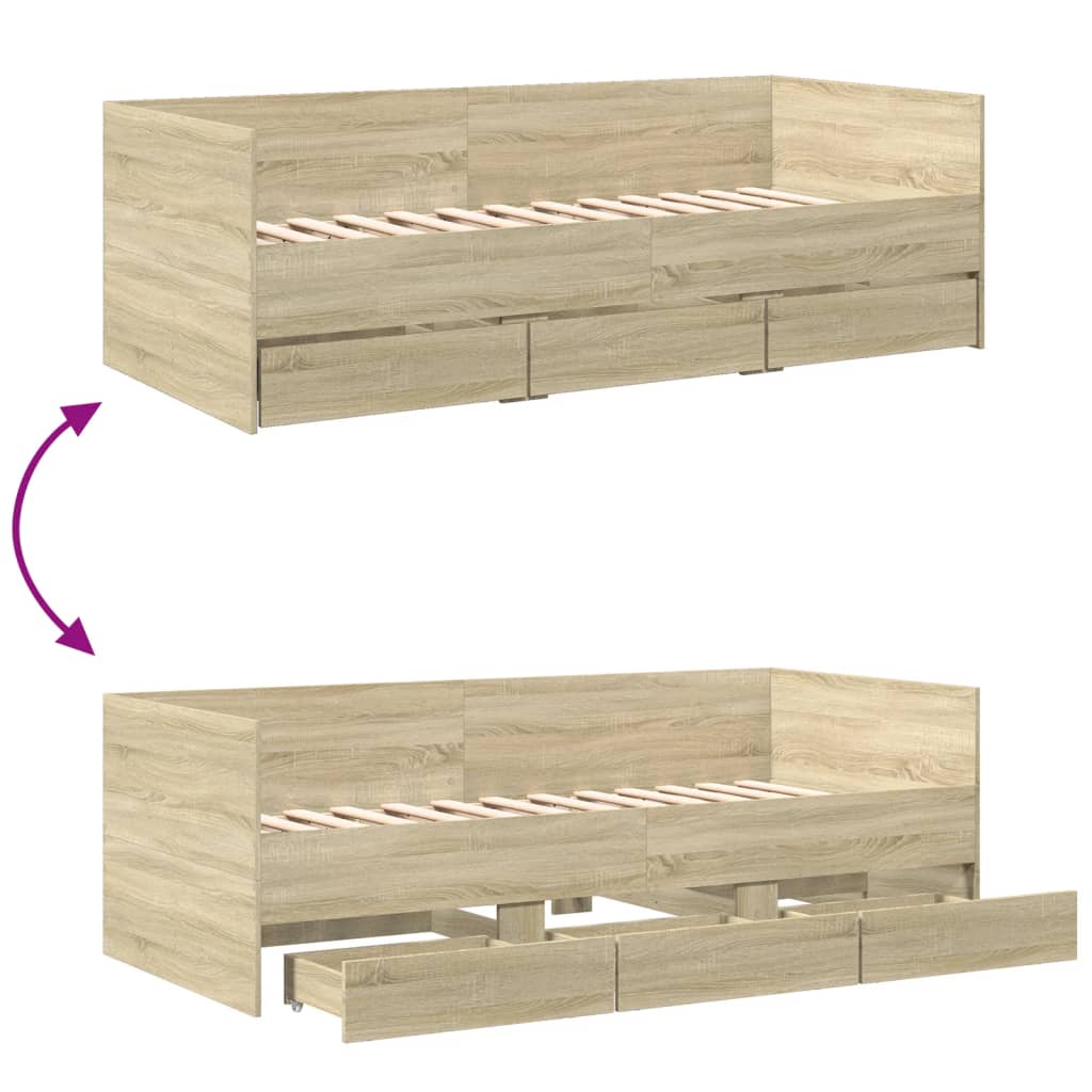 Sofá-cama com gavetas sem colchão 90x200 cm carvalho sonoma