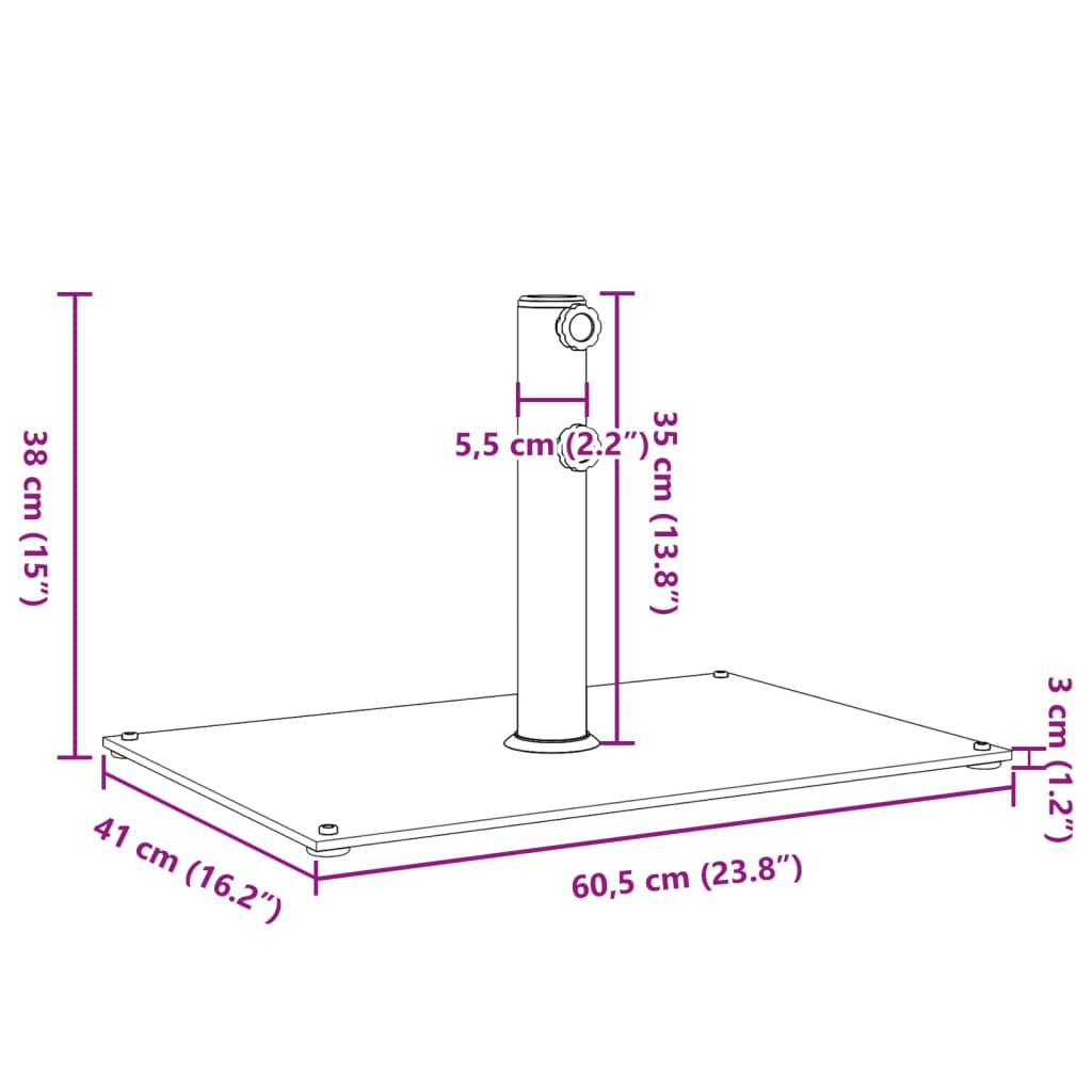 Base de guarda-sol para postes de Ø32/38/48 mm 15 kg retangular