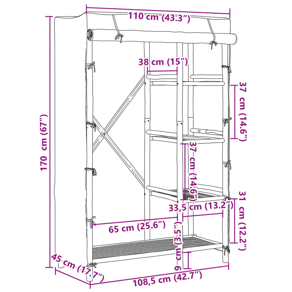 Roupeiro 110x45x170 cm bambu