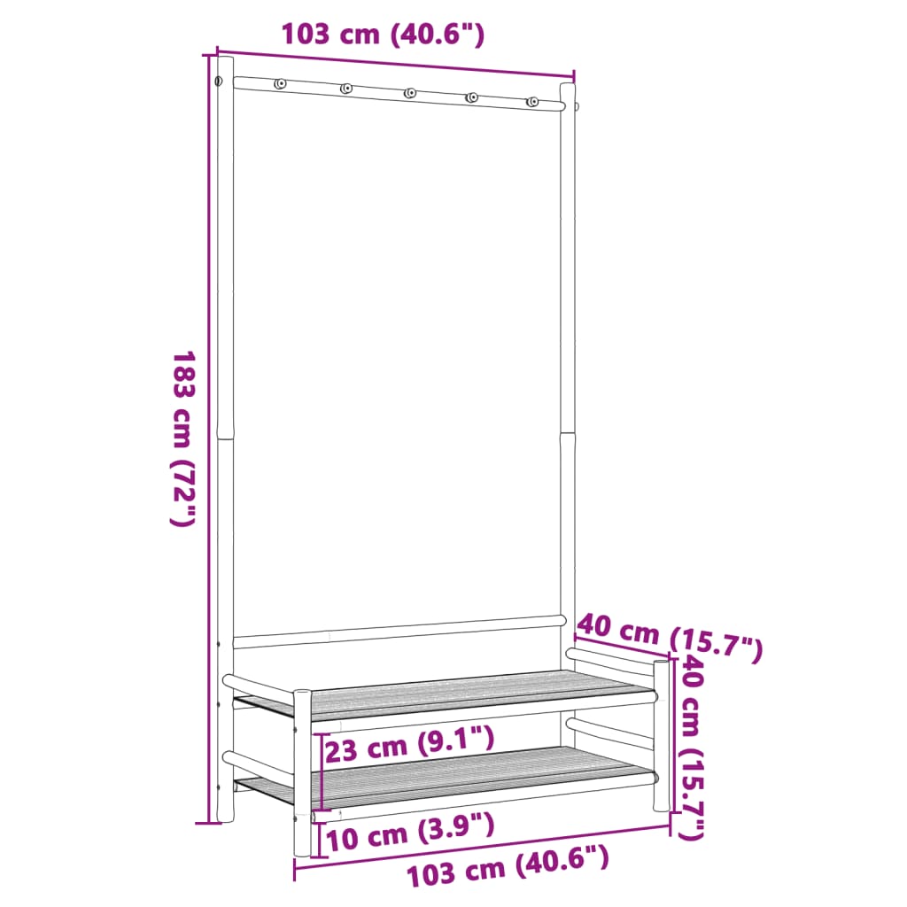 Roupeiro com prateleiras 103x40x183 cm bambu