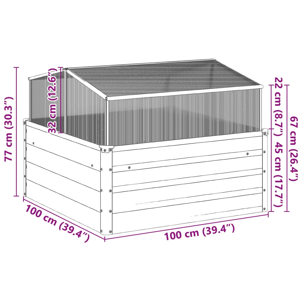 Vaso/floreira com estufa aço resistente às intempéries