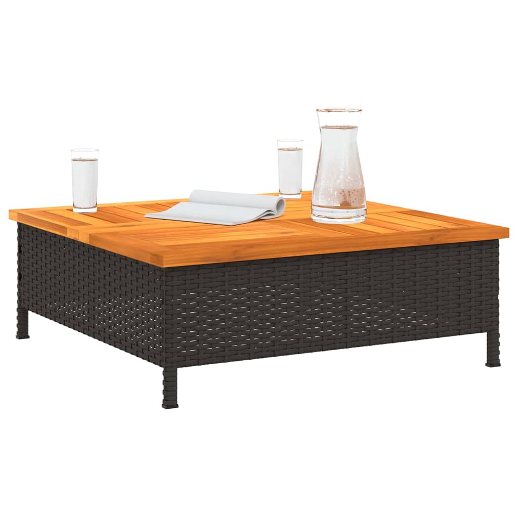 Mesa de jardim 70x70x25 cm vime e madeira de acácia preto