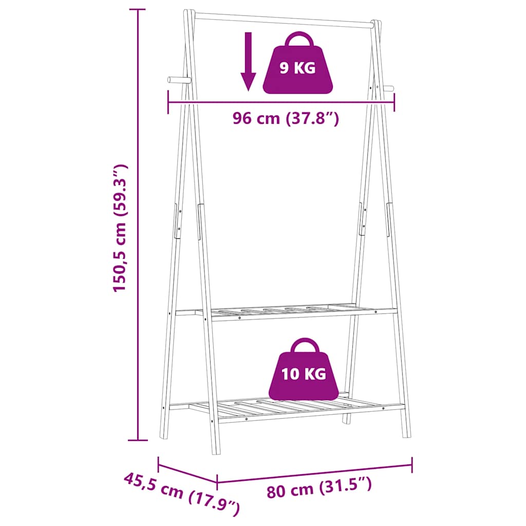 Roupeiro com prateleiras 96x45,5x150,5 cm bambu