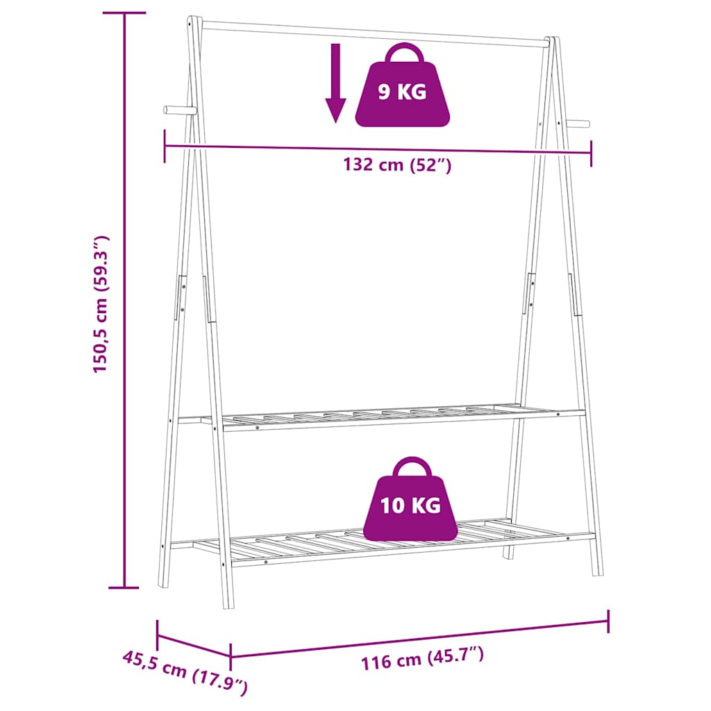 Roupeiro com prateleiras 132x45,5x150,5 cm bambu