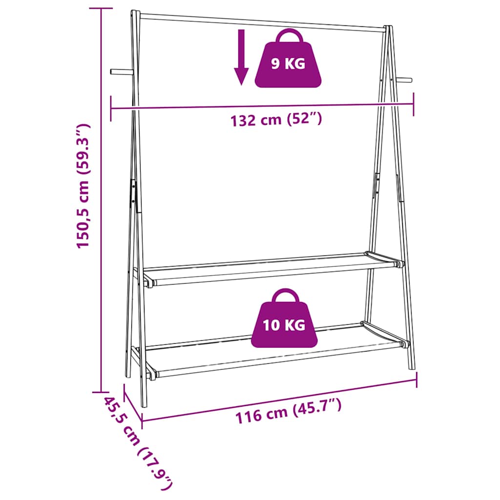Roupeiro com prateleiras 132x45,5x150,5 cm bambu