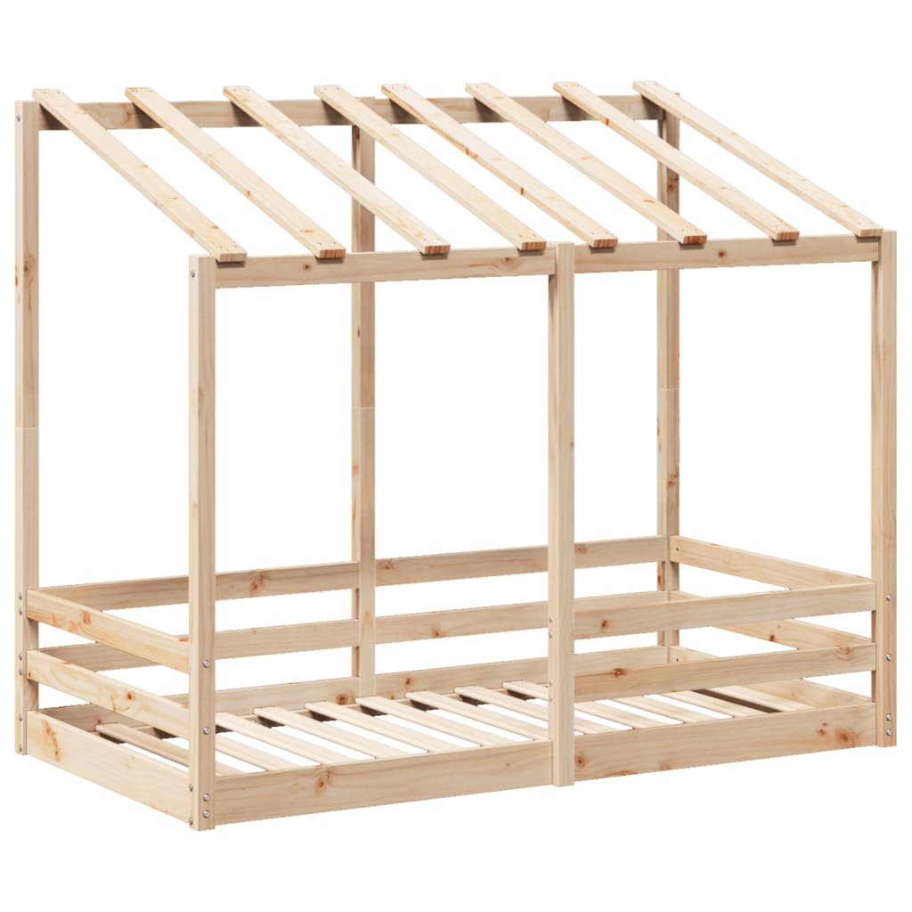 Cama infantil com telhado 80x160 cm madeira de pinho maciça