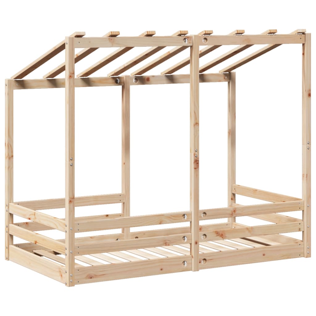 Cama infantil com telhado 80x160 cm madeira de pinho maciça