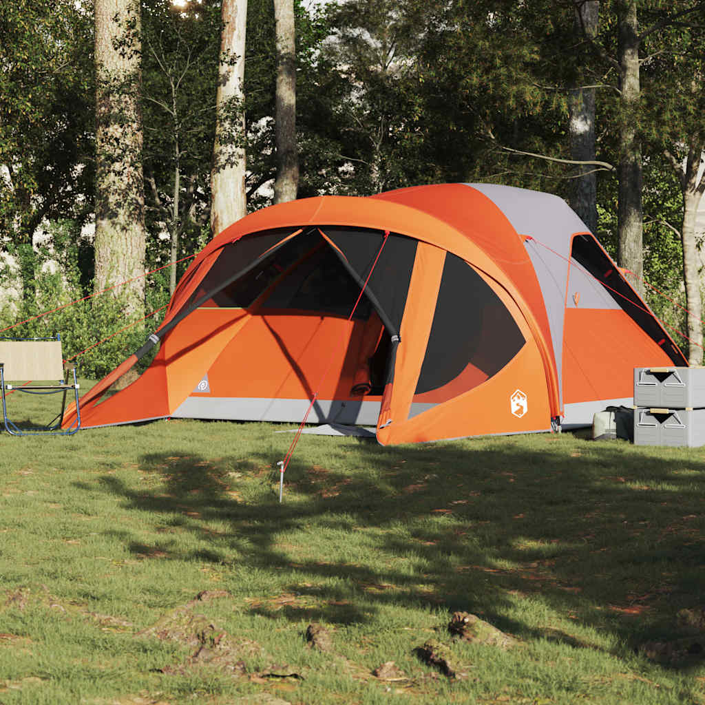 Tenda familiar túnel p/ 6 pessoas impermeável cinza/laranja
