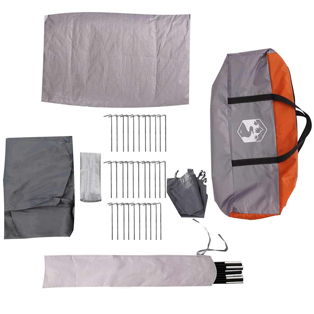 Tenda de campismo p/ 4 pessoas impermeável cinzento/laranja