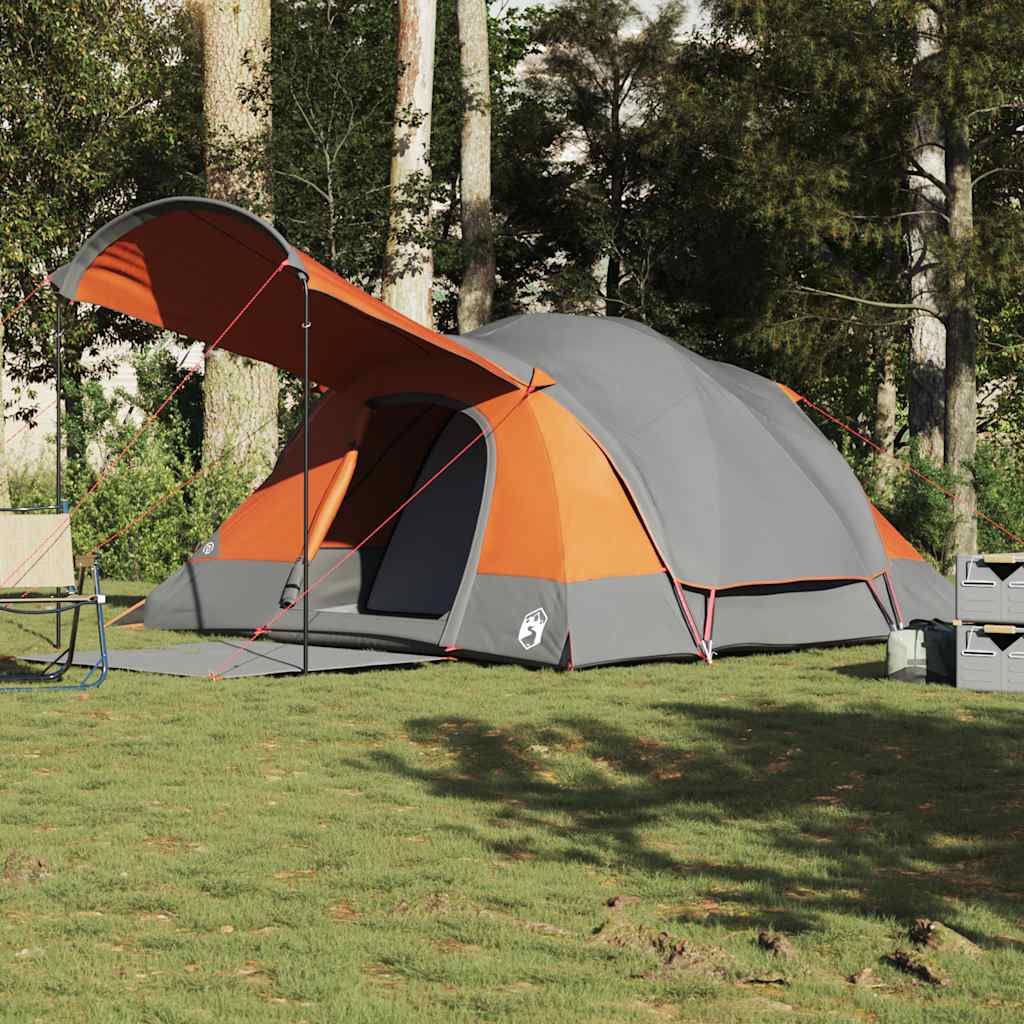 Tenda familiar túnel p/ 8 pessoas impermeável cinza/laranja