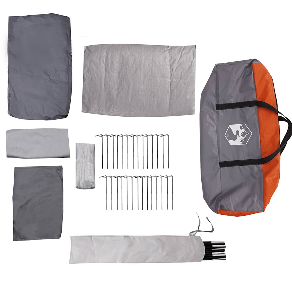 Tenda familiar túnel p/ 8 pessoas impermeável cinza/laranja