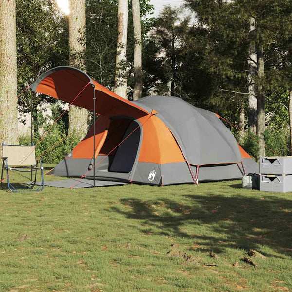 Tenda familiar túnel p/ 8 pessoas impermeável cinza/laranja