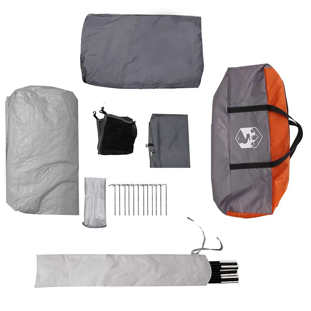 Tenda familiar túnel p/ 8 pessoas impermeável cinza/laranja