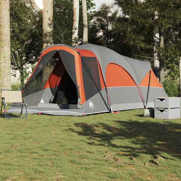 Tenda familiar túnel p/ 8 pessoas impermeável cinza/laranja