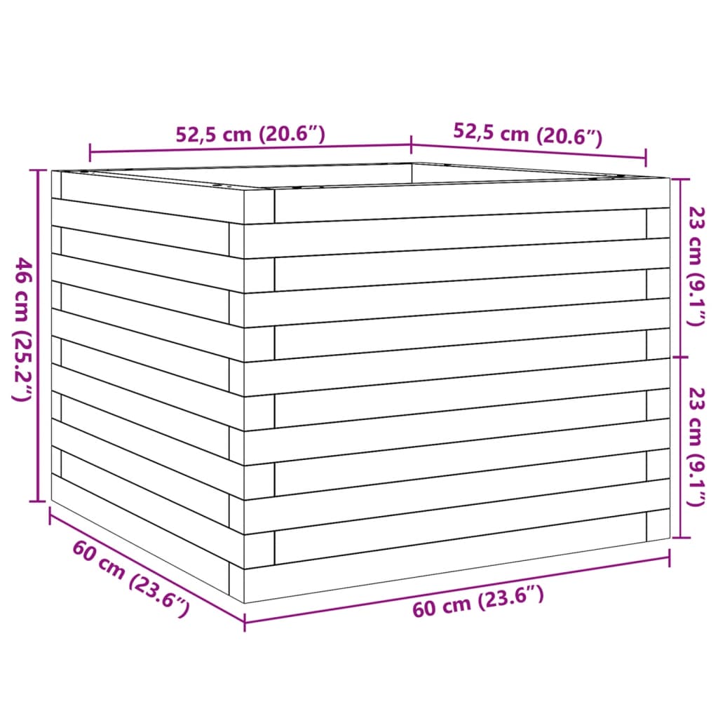 Vaso/floreira de jardim 60x60x46 cm pinho maciço branco