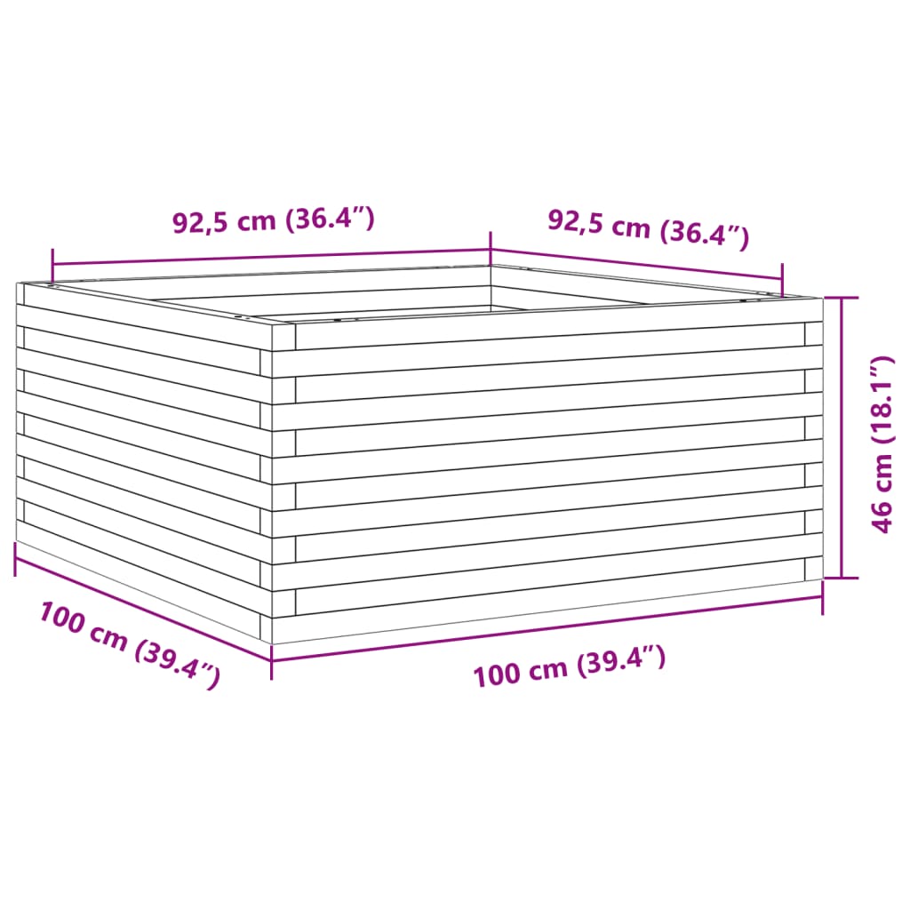 Vaso/floreira de jardim 100x100x46 cm madeira de pinho maciça