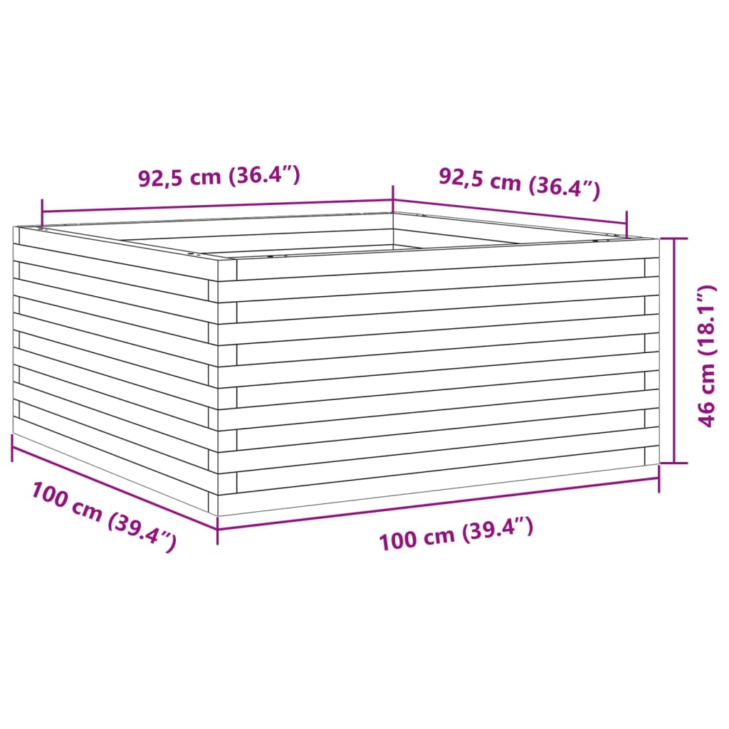 Vaso/floreira jardim 100x100x46 cm madeira pinho maciça branco