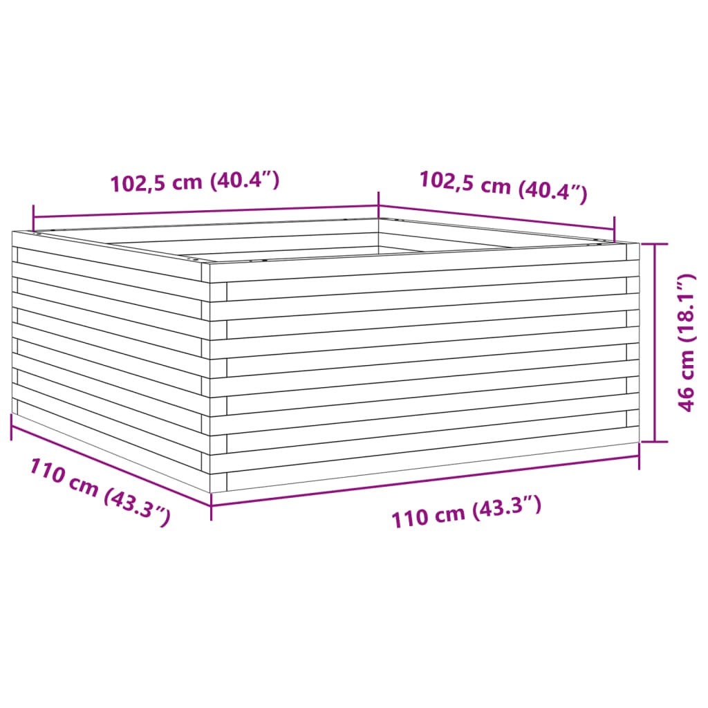 Vaso/floreira jardim 110x110x46 cm madeira pinho maciça branco