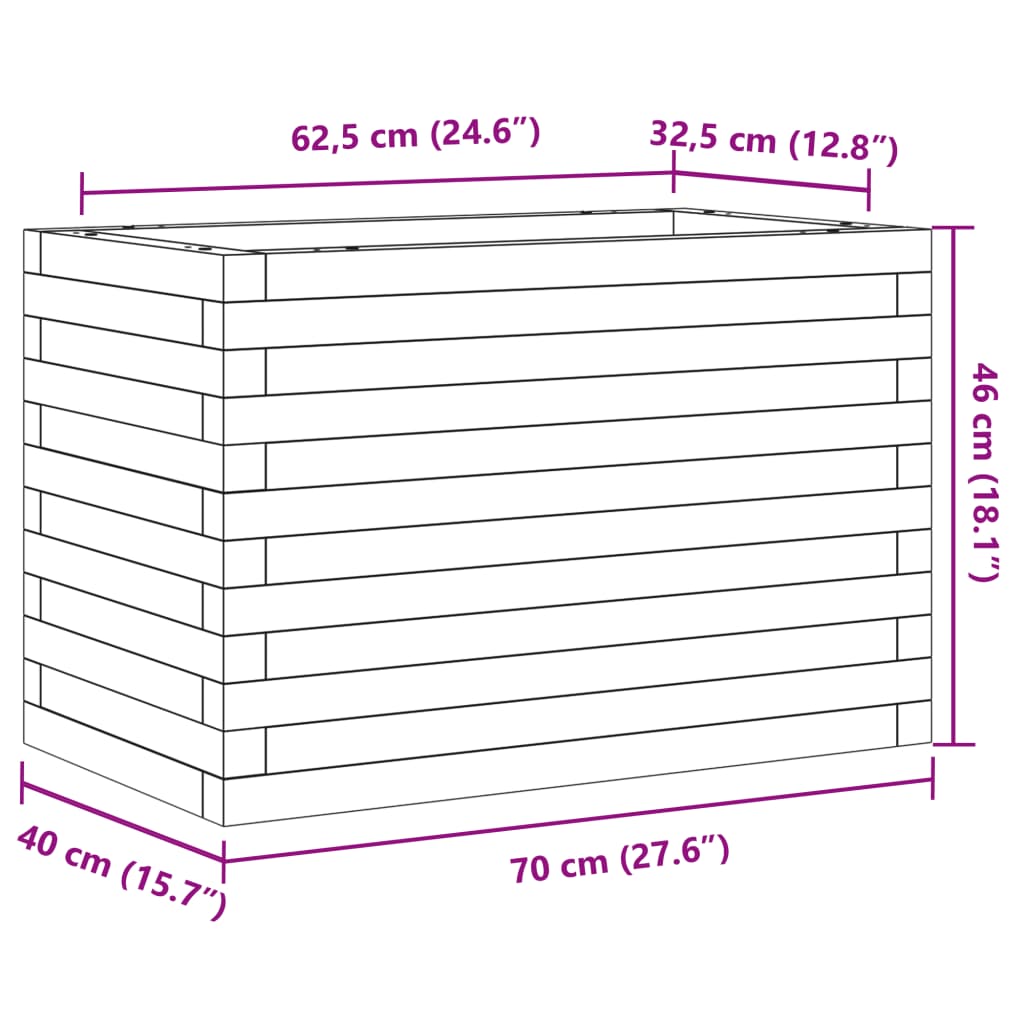 Vaso/floreira de jardim 70x40x46 cm madeira pinho maciça branco