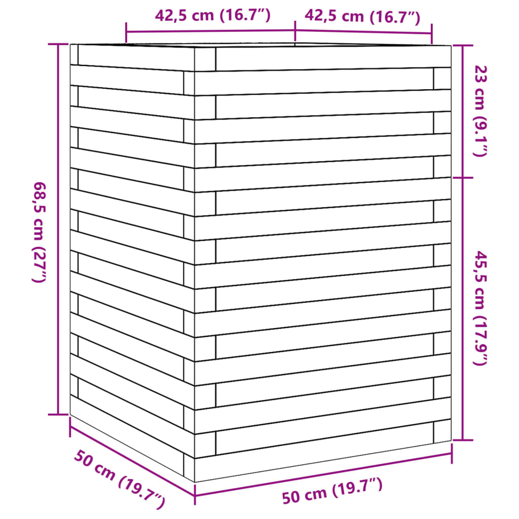 Vaso/floreira de jardim 50x50x68,5 cm madeira de pinho maciça