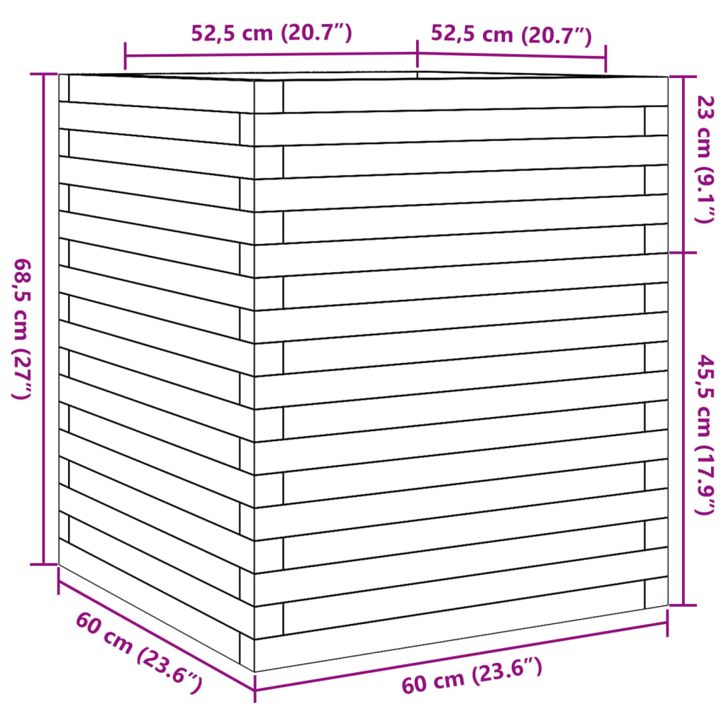 Vaso/floreira de jardim 60x60x68,5 cm pinho maciço branco