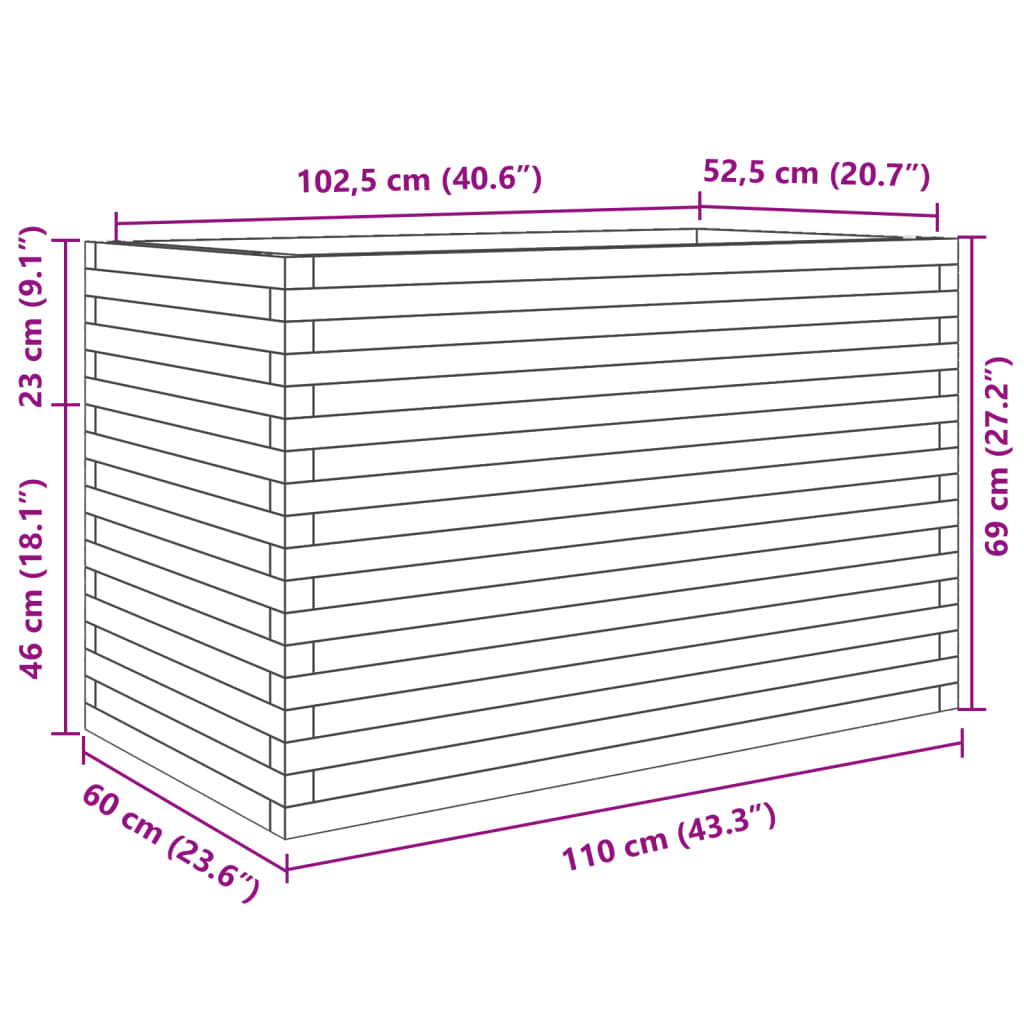 Vaso/floreira de jardim 110x60x68,5cm madeira de douglas maciça