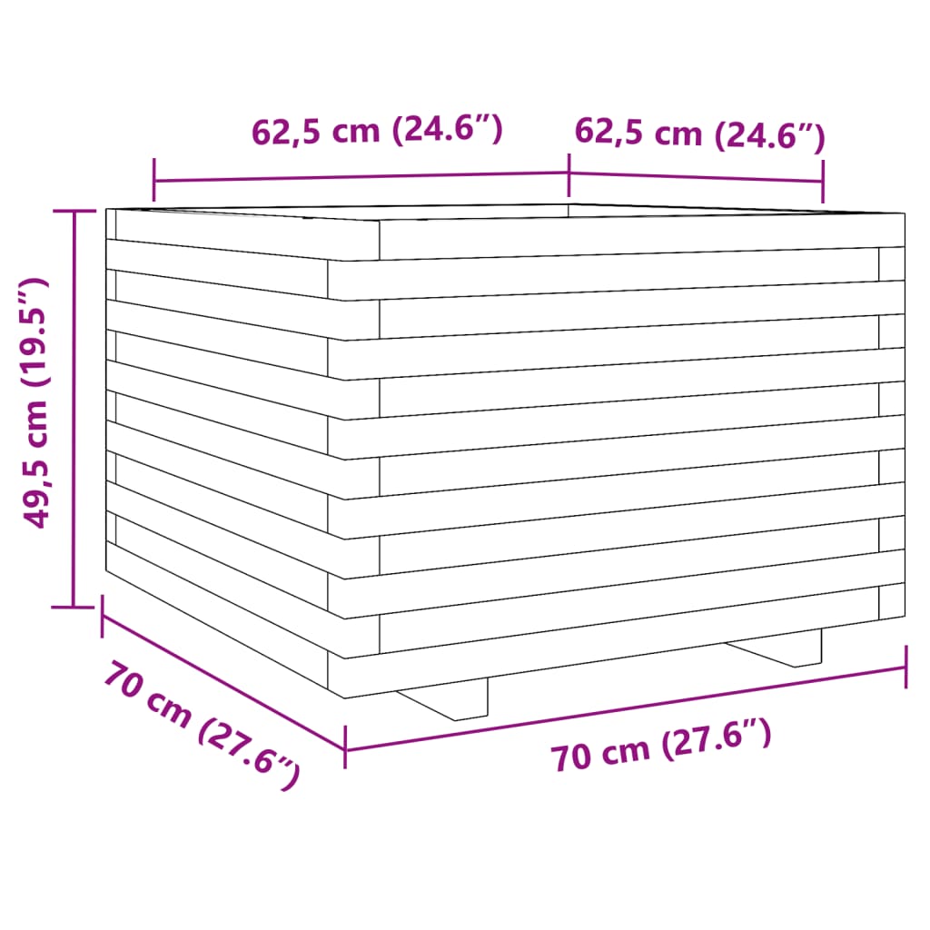 Vaso/floreira de jardim 70x70x49,5 cm pinho maciço castanho mel