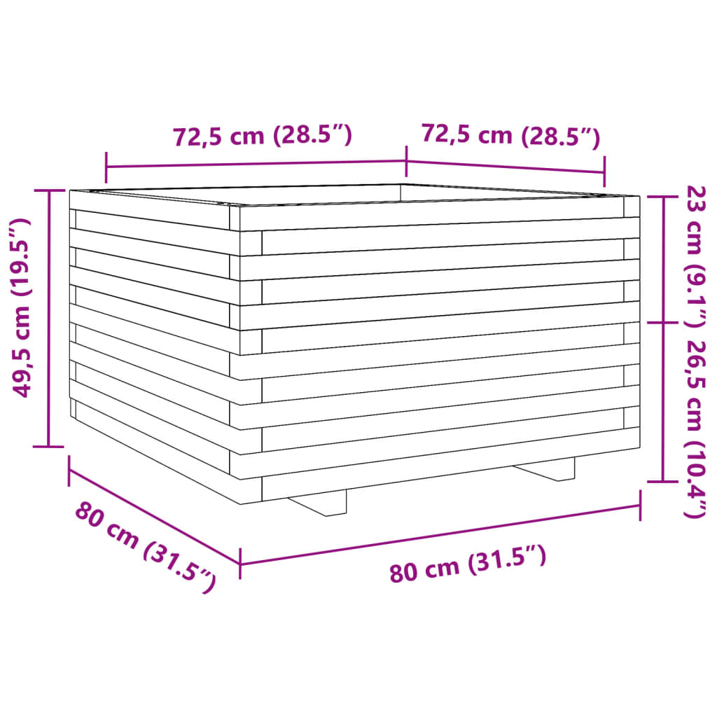 Vaso/floreira jardim 80x80x49,5 cm madeira pinho maciça branco