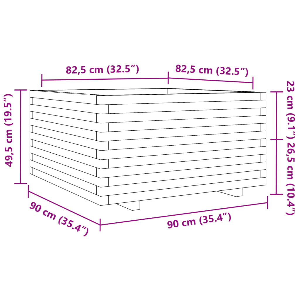 Vaso/floreira de jardim 90x90x49,5 cm pinho maciço branco