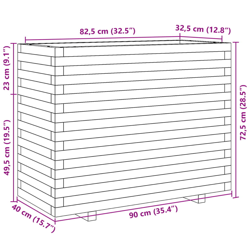 Vaso/floreira de jardim 90x40x72,5 cm madeira pinho impregnada