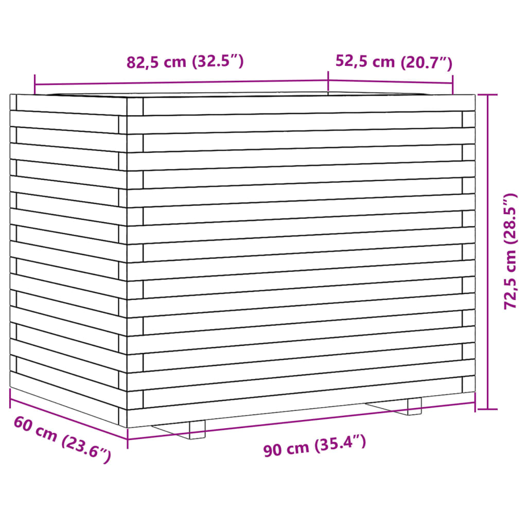 Vaso/floreira de jardim 90x60x72,5 cm madeira de douglas maciça