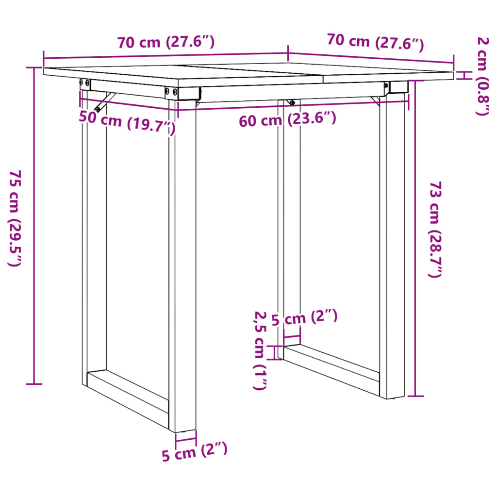 Mesa de jantar estrutura em O 70x70x75 cm pinho e aço