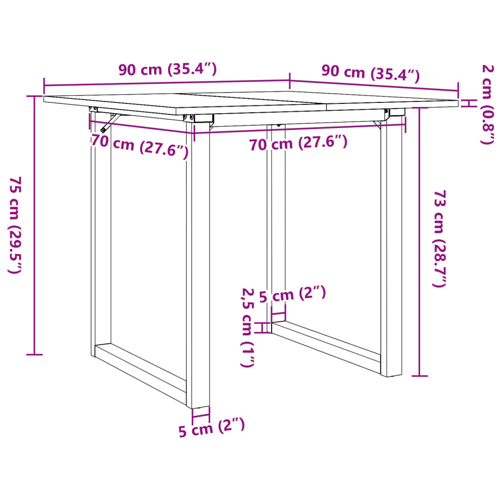 Mesa de jantar estrutura em O 90x90x75 cm pinho e aço